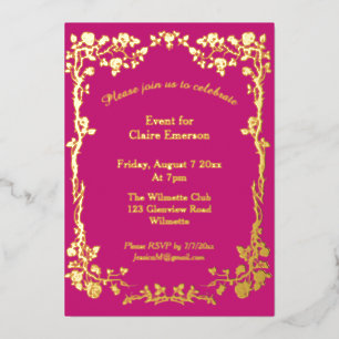 Invitación Con Relieve Metalizado Art nouveau Rosa Elegante Celebración Dorada