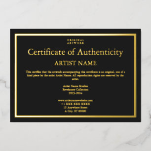 Invitación Con Relieve Metalizado Arte de Certificado de Autenticidad de Hoja de Oro