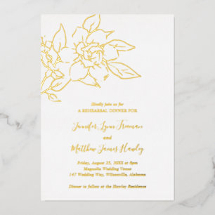 Invitación Con Relieve Metalizado Arte de línea floral cena elegante de ensayo de bo