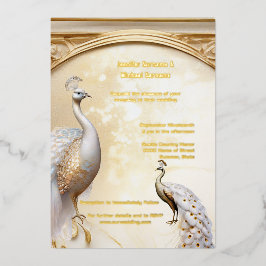 Invitación Con Relieve Metalizado Arte de pavo real blanco de oro nuevo real elegant