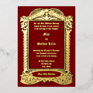 Invitación Con Relieve Metalizado Arte Deco Antiguo Ornamentado Boda 1913