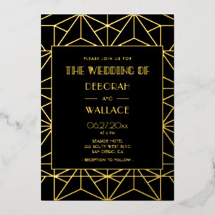 Invitación Con Relieve Metalizado Arte deco geométrico vintage de los años 20 boda o