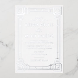 Invitación Con Relieve Metalizado Arte Deco Moderno Boda Plata