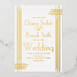 Invitación Con Relieve Metalizado Arte Deco Moderno Gatsby Bodas Prensa   Hoja de Or
