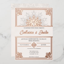 Arte Deco Moderno Pavo Real Bodas Oro Rosa