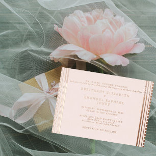 Invitación Con Relieve Metalizado Arte Deco Rosa Dorado Hoja de Boda