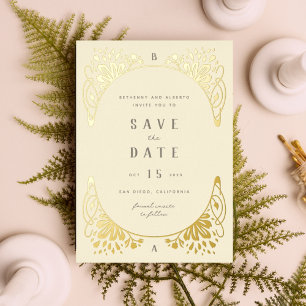 Invitación Con Relieve Metalizado Arte elegante de pan de oro Art Nouveau Foil Save