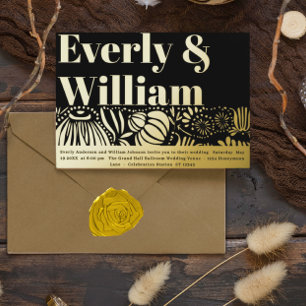 Invitación Con Relieve Metalizado Arte Floral Elegante Deco Moderno Bodas de Oro