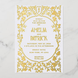 Invitación Con Relieve Metalizado Arte Floral Real Art Nouveau Boda