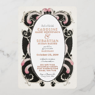 Invitación Con Relieve Metalizado Arte Glam Deco Gatsby Vintage Monograma Boda Oro
