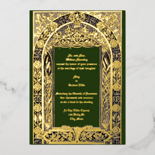Invitación Con Relieve Metalizado Arte Nouveau de la era victoriana Foliage por Anto