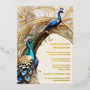 Invitación Con Relieve Metalizado Arte nouveau vintage pavone decorativo indio chic