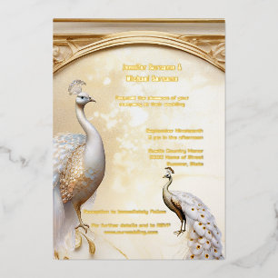 Invitación Con Relieve Metalizado Arte nuevo elegante pavo real oro blanco real