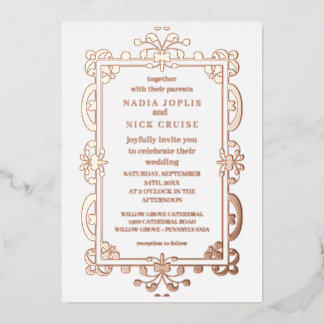 Invitación Con Relieve Metalizado arte nuevo romántico de boda oro rosa
