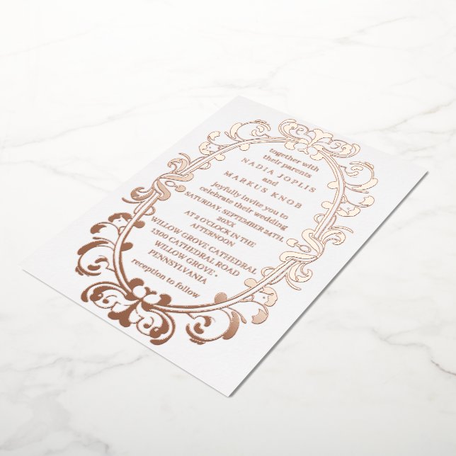 Invitación Con Relieve Metalizado arte romántico boda rosa (girado)