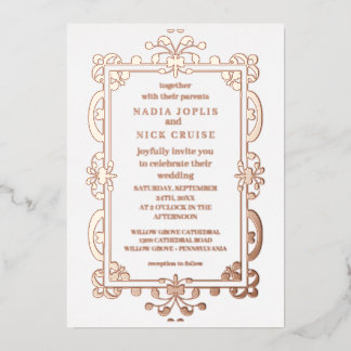 Invitación Con Relieve Metalizado arte romántico boda rosa oro