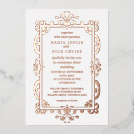 Invitación Con Relieve Metalizado arte romántico boda rosa oro