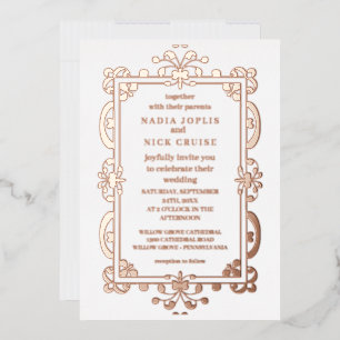 Invitación Con Relieve Metalizado arte romántico novedosa boda rosa invitado Relieve