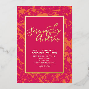 Invitación Con Relieve Metalizado Artes abstractas rosa naranja moderno dorado