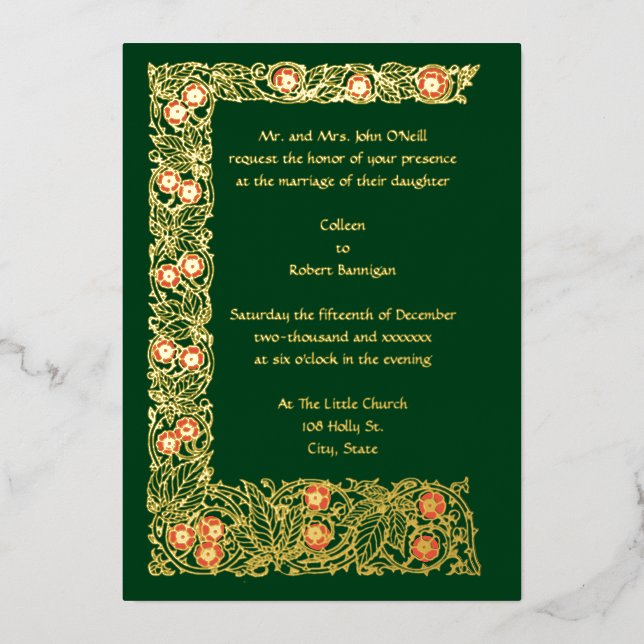 Invitación Con Relieve Metalizado Artes y artesanías de época Foliage & Floral Borde (Anverso)