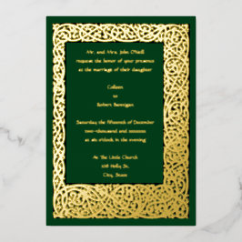 Invitación Con Relieve Metalizado Artes y Oficios Vintage 1904 Borde de Follaje Boda