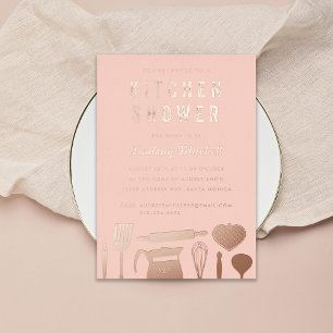 Invitación Con Relieve Metalizado Artículos de cocina Noche Ducha Rosa Oro