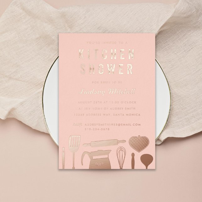 Invitación Con Relieve Metalizado Artículos de cocina Noche Ducha Rosa Oro (Subido por el creador)