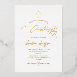 Invitación Con Relieve Metalizado ArtsApp Elegant Faux Gold Caligraphy Christening