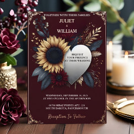 Invitación Con Relieve Metalizado Así que Maroon Tradicional de Caída Pareja Borgoña