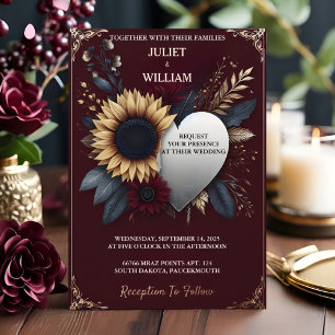 Invitación Con Relieve Metalizado Así que Maroon Tradicional de Caída Pareja Borgoña