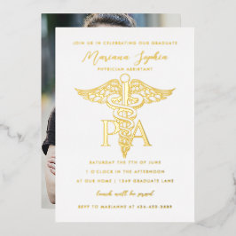 Invitación Con Relieve Metalizado Asistente médico del médico Caduceo Graduación Oro