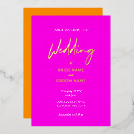 Invitación Con Relieve Metalizado Atractivo naranja rosa guion boda moderno