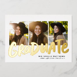 Invitación Con Relieve Metalizado Audaz graduación moderna de oro 3 foto graduación