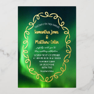 Invitación Con Relieve Metalizado Aurora Boreal Bodas con Hoja de Oro