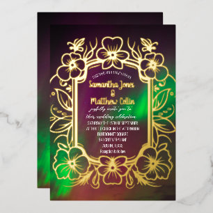 Invitación Con Relieve Metalizado Aurora Boreal Bodas de Hoja de Oro