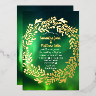 Invitación Con Relieve Metalizado Aurora Boreal Bodas de Hoja de Oro