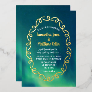 Invitación Con Relieve Metalizado Aurora Boreal Bodas de Hoja de Oro
