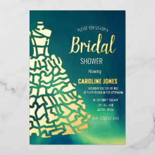 Invitación Con Relieve Metalizado Aurora Boreal Lluvia de Novia