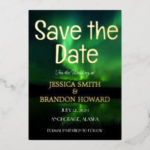 Invitación Con Relieve Metalizado Aurora Boreal Luces del Norte Boda Elegante