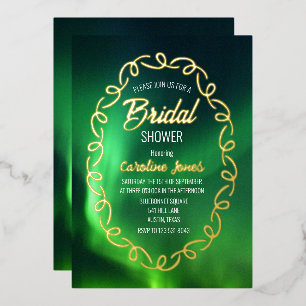 Invitación Con Relieve Metalizado Aurora Boreal Luces del Norte Hoja de Aluminio Des