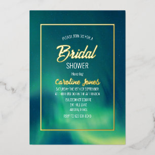 Invitación Con Relieve Metalizado Aurora Boreal Luces del Norte Spray Bridal Shower