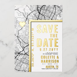 Invitación Con Relieve Metalizado Austin, Texas Love Locator | Boda Guardar la fecha