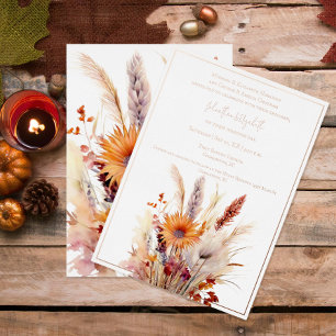 Invitación Con Relieve Metalizado Autumn Boho Floral Boda   Blanco