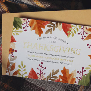 Invitación Con Relieve Metalizado Autumn Bounty   Cena de Acción de Gracias