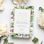 Invitación Con Relieve Metalizado Ava Catholic Real Foil Wedding Invitation & RSVP F<br><div class="desc">This elegant, all-in-one, Catholic wedding invitation with RSVP features a beautiful frame of real gold foil, winter greenery and berries, and a simple Christian cross. Your information is written in a classic serif font with real gold foil, calligraphy script accents. Designed as part of my festive Ava wedding collection. Be...</div>
