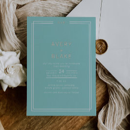 Invitación Con Relieve Metalizado AVERY Modern Mint Green y Rosa Relieve metalizado 