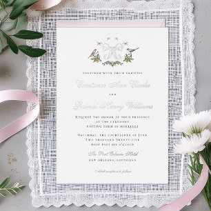 Invitación Con Relieve Metalizado Aves amorosas Invitación a la boda de Relieve meta