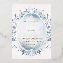 azul acuarela marco plateado invierno Bautismo