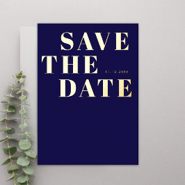 Invitación Con Relieve Metalizado Azul de la Marina Negrita Boda Minimalista Salva l