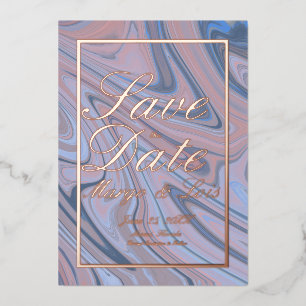 Invitación Con Relieve Metalizado Azul de Mármol Salve la fecha de oro prescindido